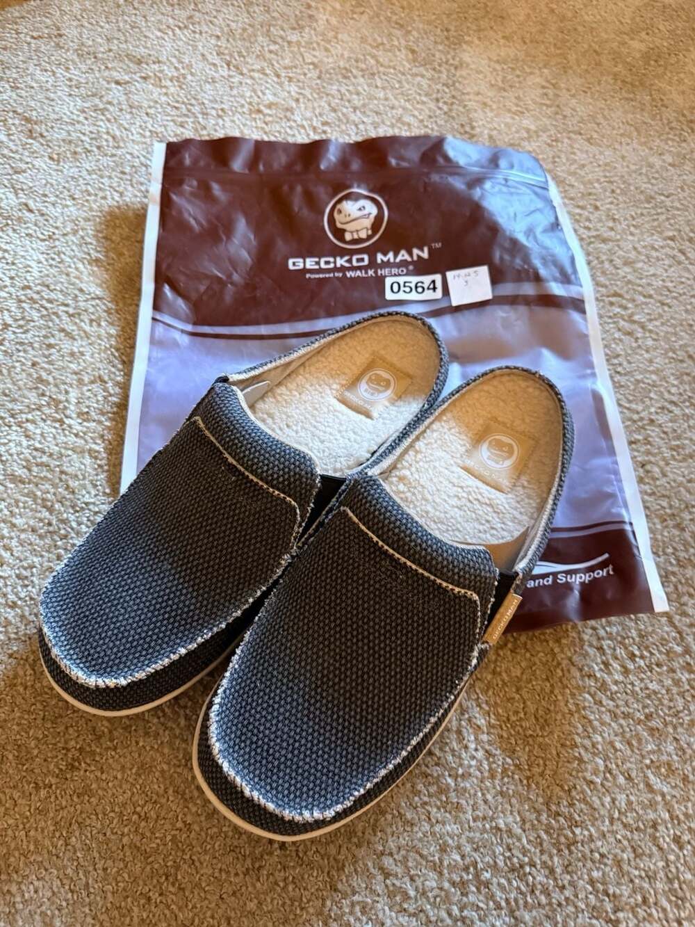 Gecko Man Men's Slippers with Arch Support Rubber Sole Black Size 11.5